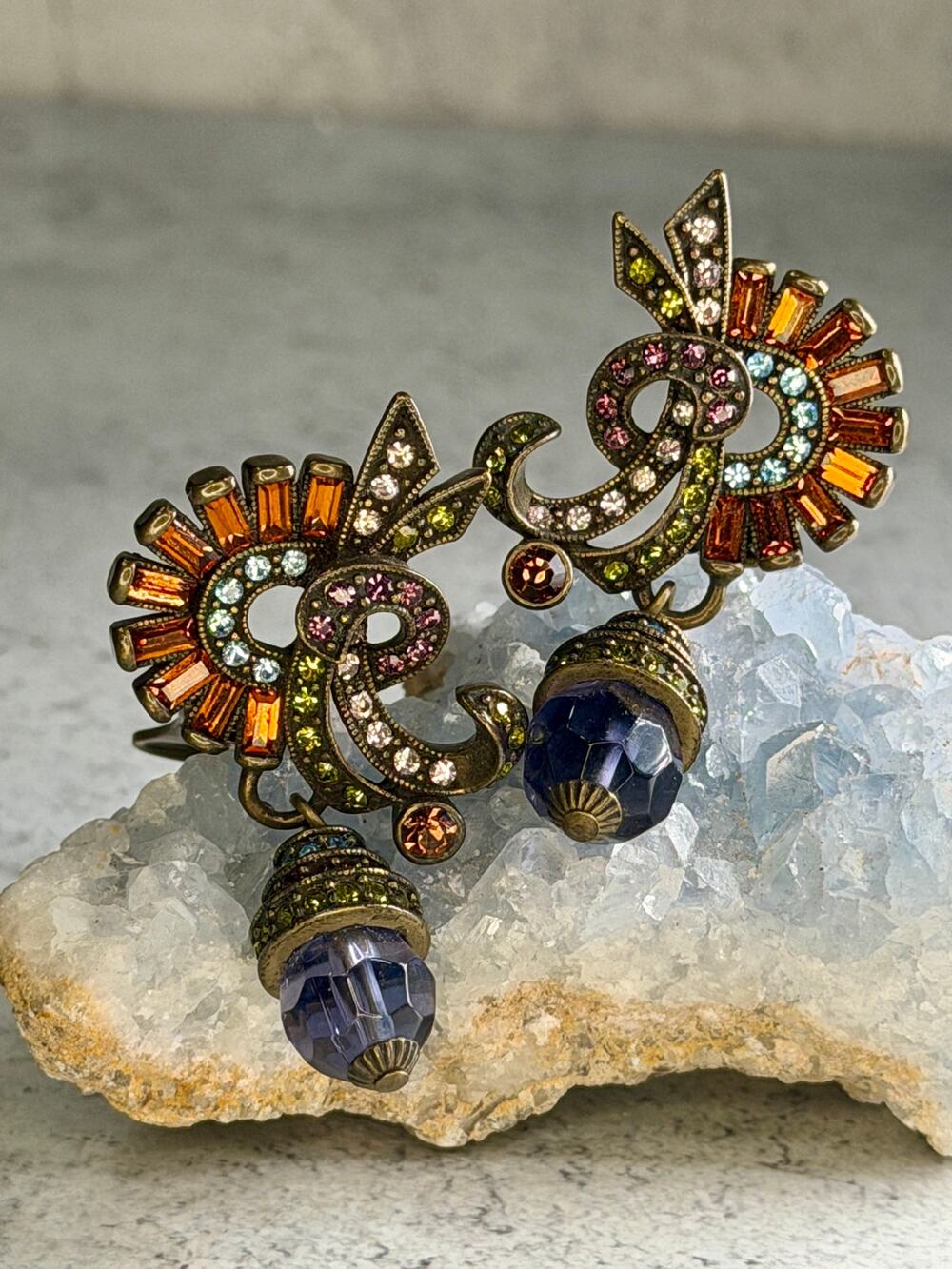 Vintage Heidi Daus Garden Party Swarovski Crystal Clip On Earrings Orange